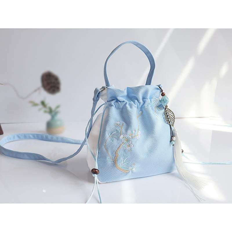 Nimara Ritual Handmade Embroidered Flowers Canvas Tote Shoulder Bag Handbag