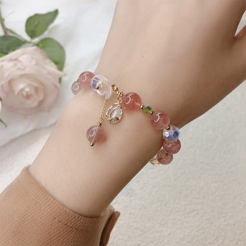 Nimara Ritual Strawberry Quartz Rutilated Quartz Fluorite Flower Healing Bracelet