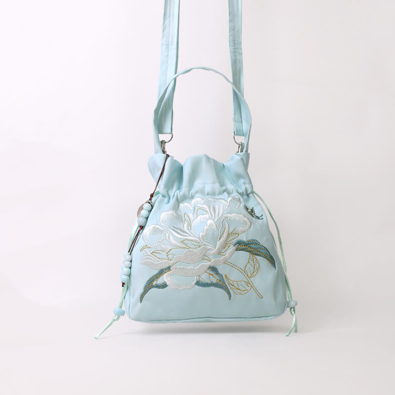 Nimara Ritual Embroidered Flowers Wisteria Lily Cotton Linen Tote Crossbody Bag Shoulder Bag Handbag