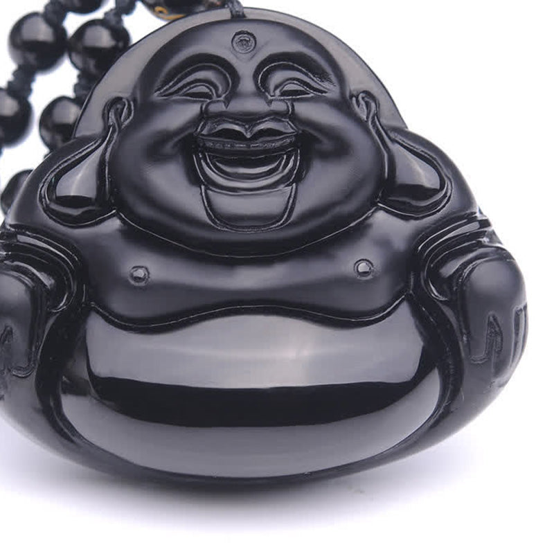 Nimara Ritual Laughing Buddha Black Obsidian Transformation Pendant Necklace