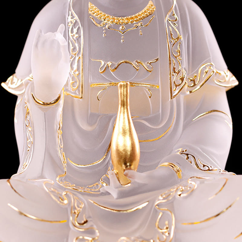 Nimara Ritual Kwan Yin Avalokitesvara Handmade Figurine Liuli Crystal Art Piece Wealth Statue Home Offering Decoration