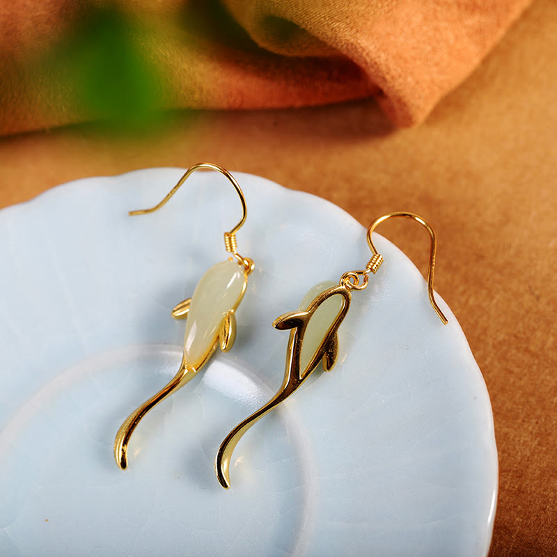 Luck and Healing Fish Pattern Jade Dangle Drop Earrings