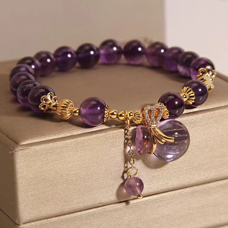 Nimara Ritual Natural Amethyst Crystal Money Bag Charm Positive Bracelet