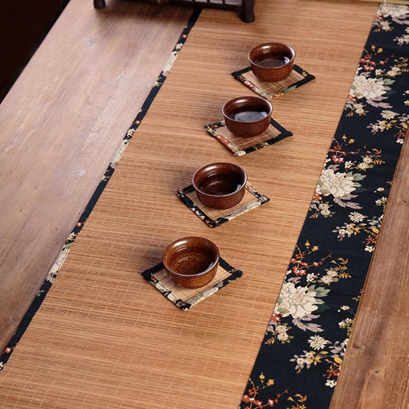 Nimara Ritual Vintage Peony Flower Blossom Bamboo Cup Mat Pad Tea Cup Coaster Kung Fu Tea Mat