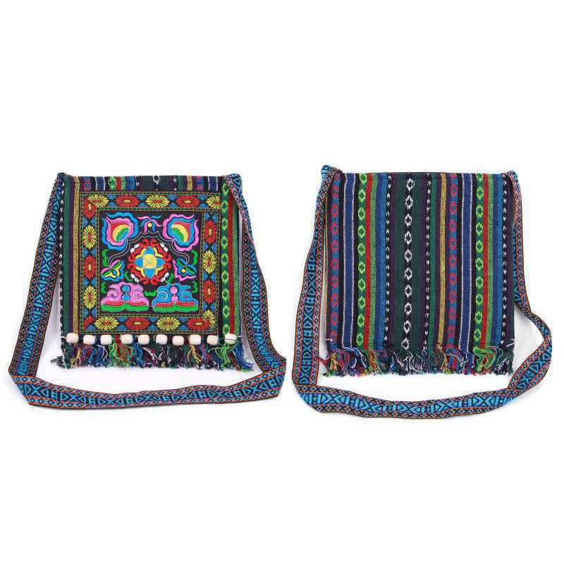 Nimara Ritual Tibetan Handmade Embroidered Camellia Canvas Shoulder Bag Crossbody Bag