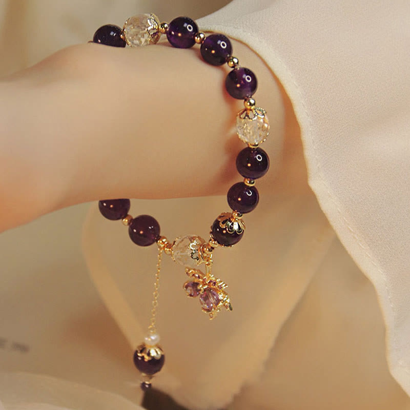 Nimara Ritual 14k Gold Plated Natural Amethyst Healing Maple Leaf Charm Bracelet