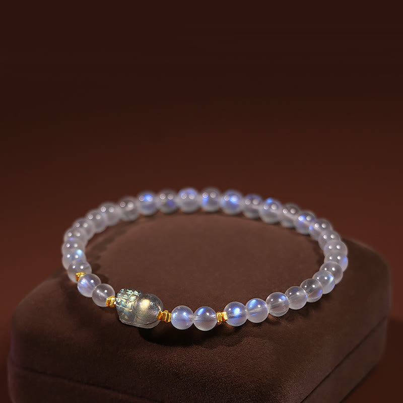 Nimara Ritual 925 Sterling Silver Plated Gold Natural Moonstone PiXiu Healing Bracelet