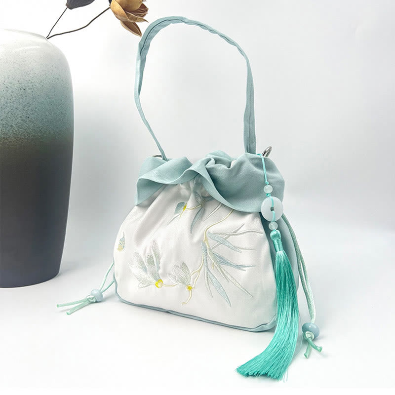 Nimara Ritual Suzhou Embroidery Camellia Magnolia Peony Lotus Silk Tote Crossbody Bag Shoulder Bag Handbag