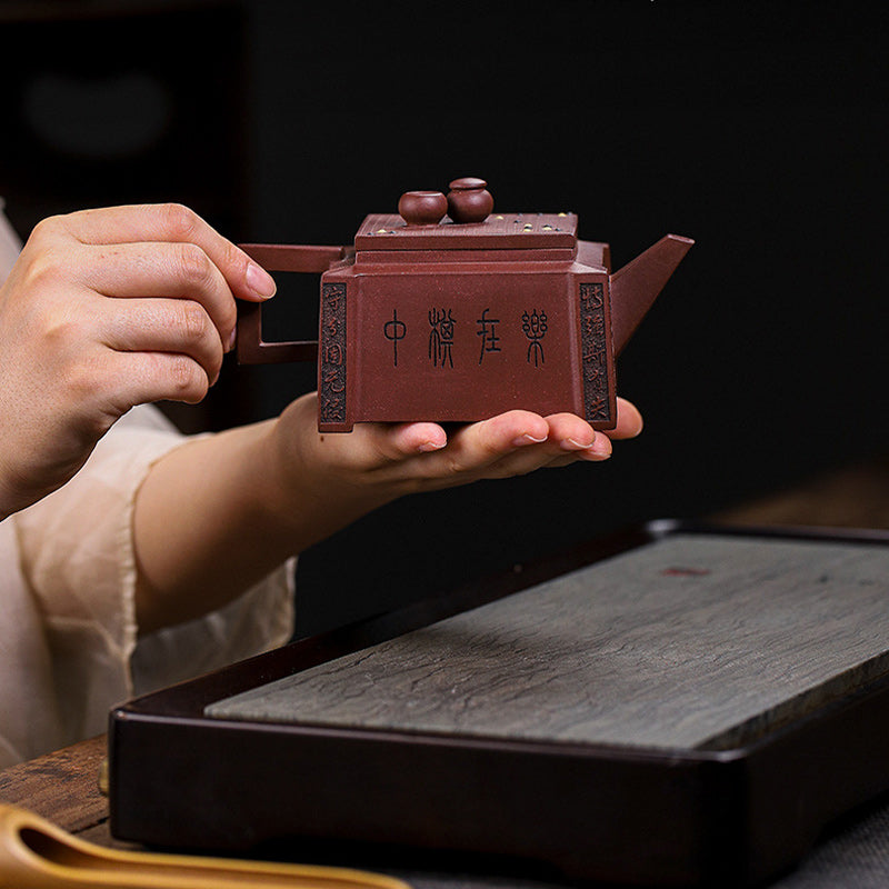 Nimara Ritual Yixing All Handmade Gomoku Playing Chess Purple Clay Kung Fu Square Teapot 280ml