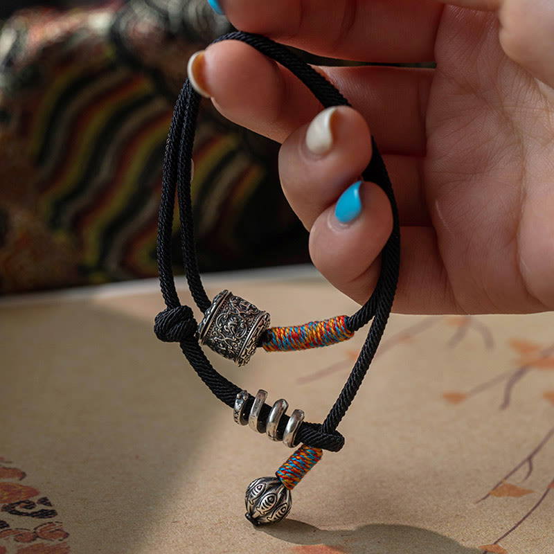 Nimara Ritual Tibetan Om Mani Padme Hum Carved Amulet Double Wrap Bracelet