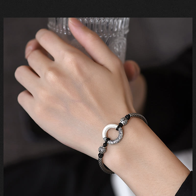 Nimara Ritual 999 Sterling Silver Fu Character Peace Buckle Copper Coin Auspicious Clouds Fortune Bracelet