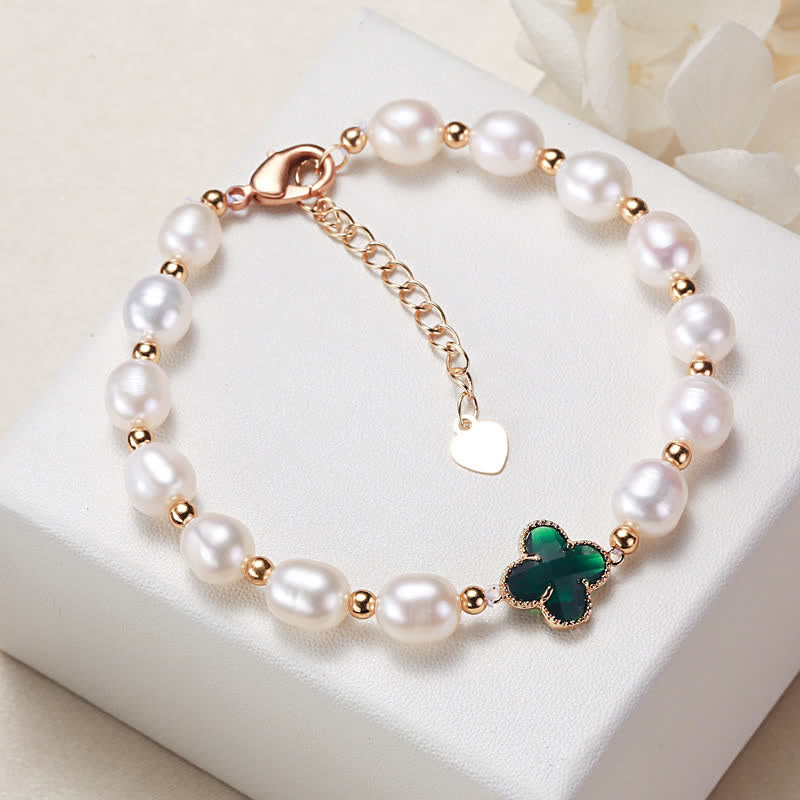 Nimara Ritual Pearl Four Leaf Clover Wealth Chain Bracelet