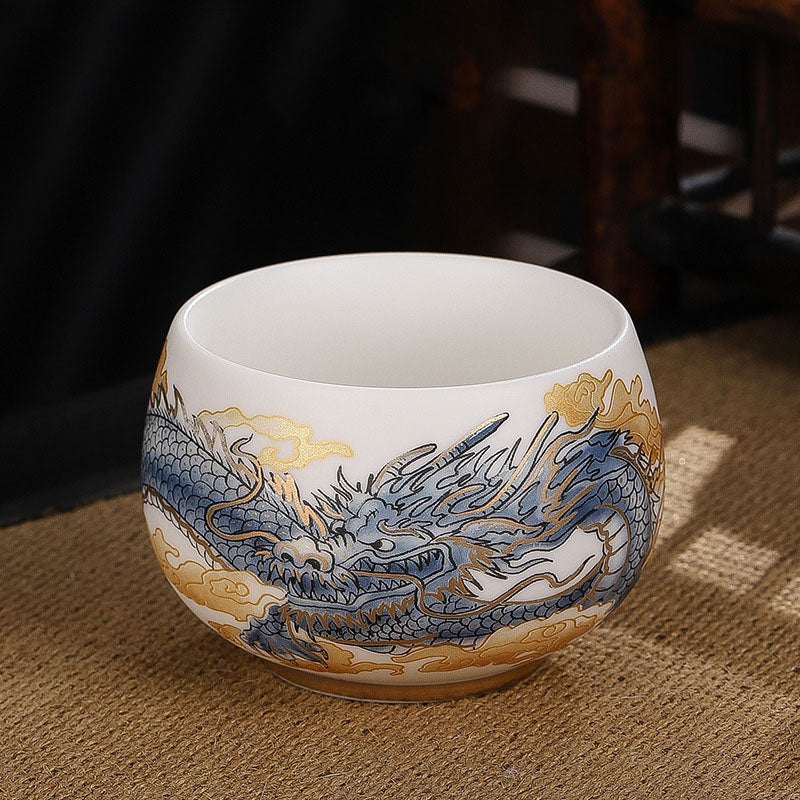 Nimara Ritual Dragon Cicada Bamboo Deer Crane Lotus Plum Flower Ceramic Teacup Kung Fu Tea Cup Bowl 185ml