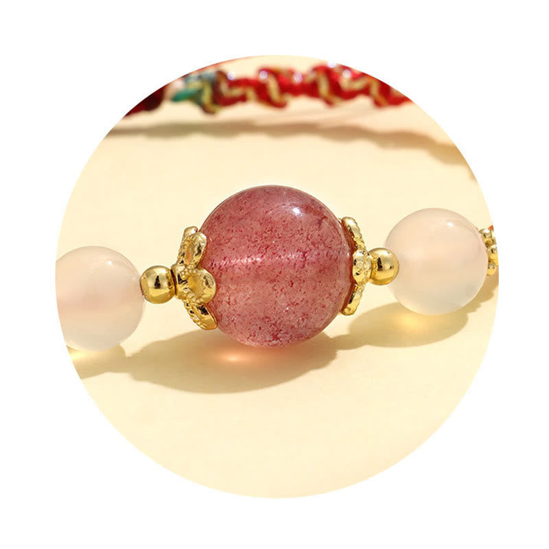 Nimara Ritual Strawberry Quartz Pink Crystal Prehnite White Agate Bead Healing Rope Bracelet