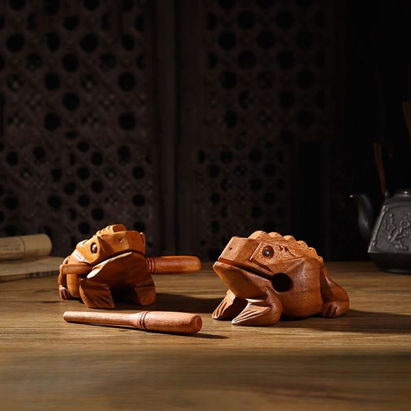 Nimara Ritual Handcrafted FengShui Wealth Luck Frog Mini Wooden Croaking Frog Guiro Decoration