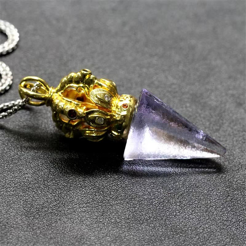 Nimara Ritual Tibetan Dorje Vajra 4 Prong Lotus Liuli Crystal Strength Necklace Pendant
