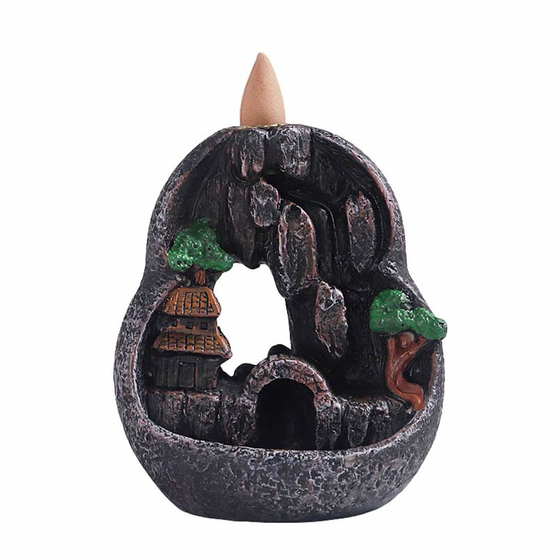 Nimara Ritual Mountain Bridges Pattern Meditation Resin Backflow Incense Burner
