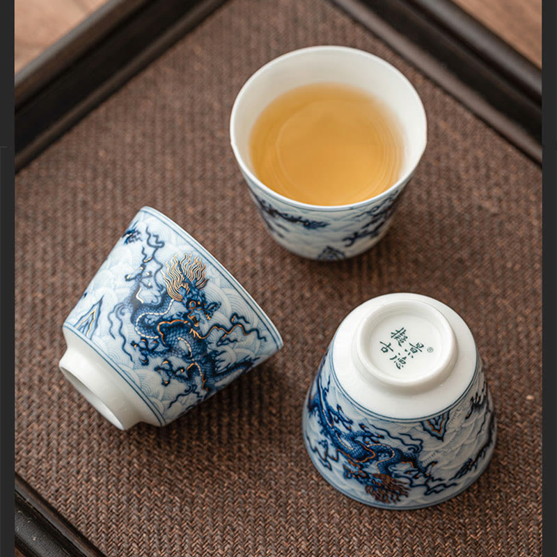 Nimara Ritual Small Blue And White Dragon Pattern Ceramic Teacup Kung Fu Tea Cups 45ml