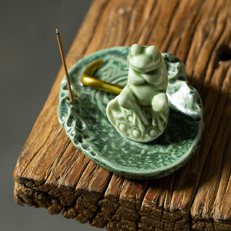 Nimara Ritual Leaf Meditation Frog Pattern Healing Ceramic Incense Burner Decoration
