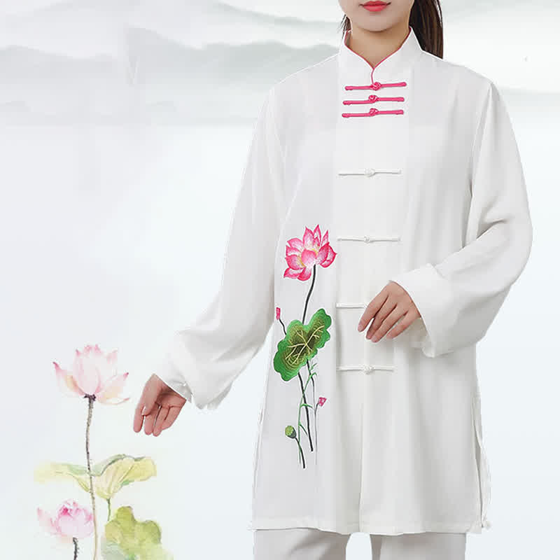 Nimara Ritual Lotus Flower Leaf Pattern Tai Chi Meditation Prayer Spiritual Zen Practice Clothing Women's Set