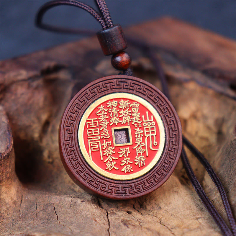 Nimara Ritual Lightning Struck Jujube Wood Yin Yang Bagua Mountain Ghosts Spend Money Protection Necklace Pendant