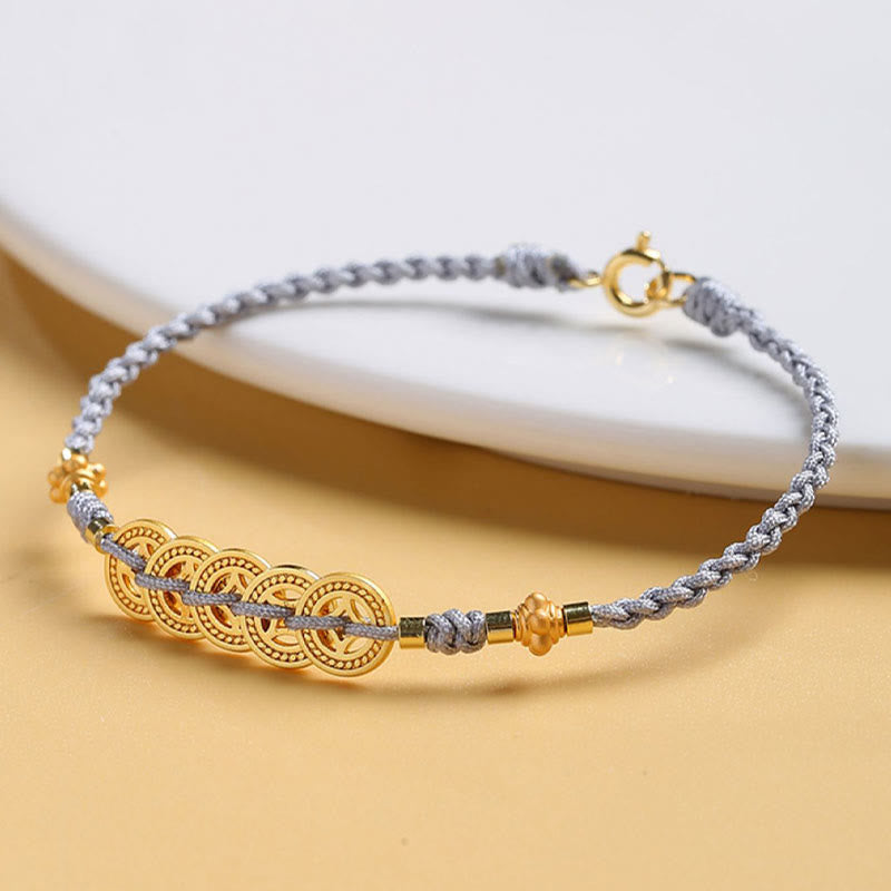Nimara Ritual Copper Coin Fortune Tree Pearl Luck Blue Rope Braided Bracelet