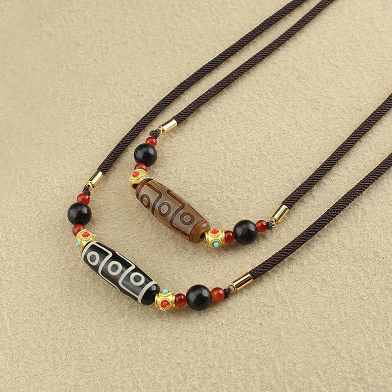 Nimara Ritual Tibetan Nine-Eye Dzi Bead Protection Blessings String Necklace Pendant