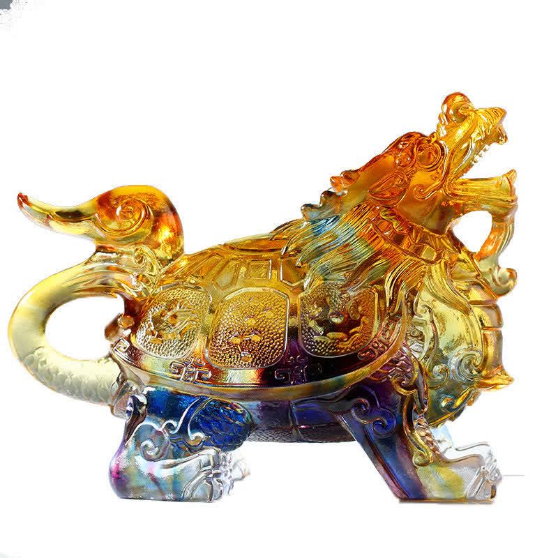 Nimara Ritual Feng Shui Dragon Turtle Handmade Liuli Crystal Art Piece Home Office Decoration