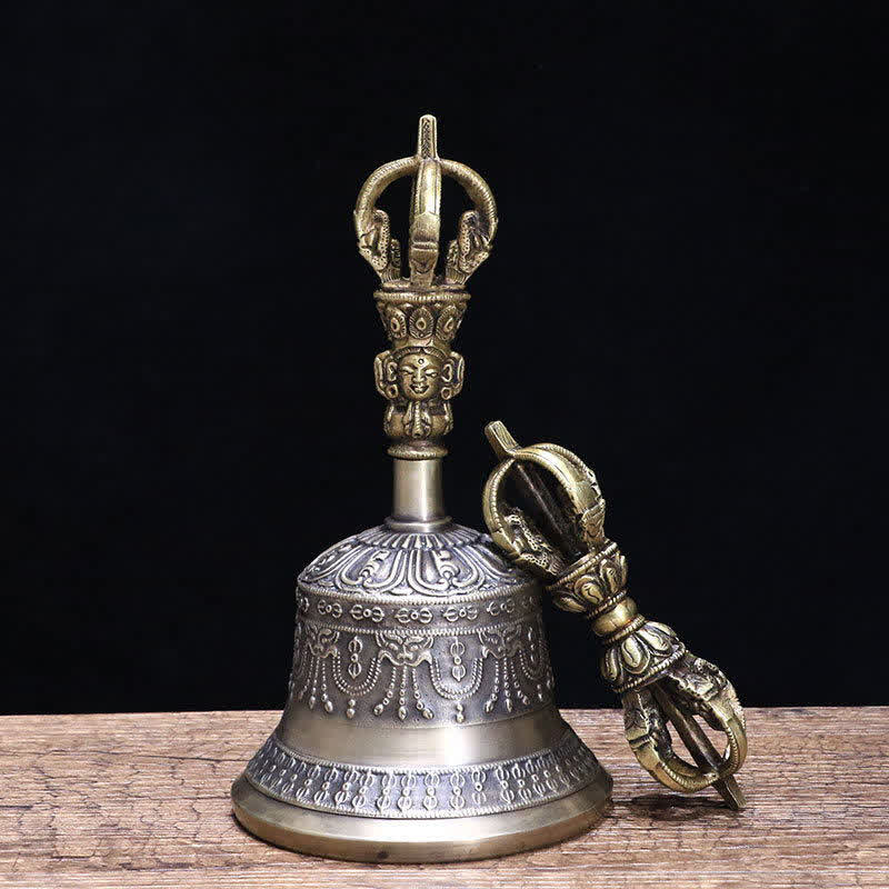 Nimara Ritual Tibetan Meditation Bell and Vajra Dorje Copper Enlightenment Decoration Set