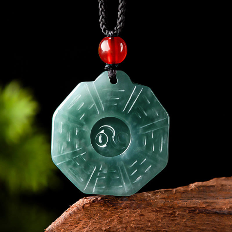 Nimara Ritual Natural Jade FengShui Bagua Yin Yang Prosperity Necklace Pendant