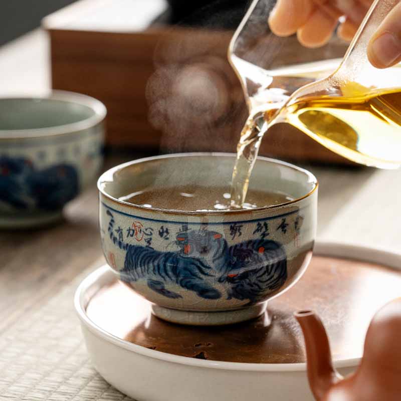 Nimara Ritual Jingdezhen Hand Painted Cute Tiger Ceramic Teacup Kung Fu Tea Cup Bowl 140ml