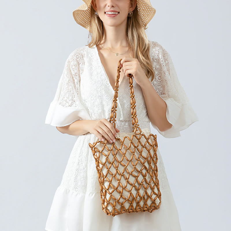 Nimara Ritual Hand-woven Wooden Beads Shoulder Bag Handbag