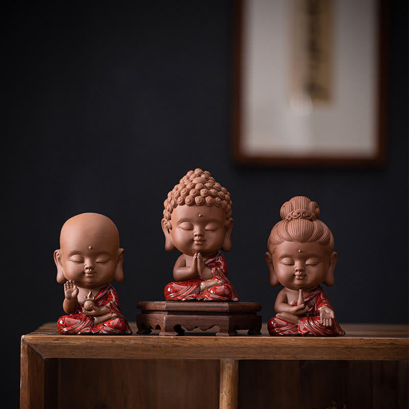 Nimara Ritual Mini Gautama Buddha Sakyamuni Kwan Yin Avalokitesvara Ksitigarbha Serenity Ceramic Desk Decoration