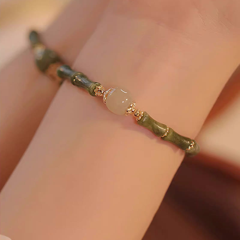 Nimara Ritual 14K Copper Plated Peridot Hetian Jade Bamboo Pattern Luck Bracelet