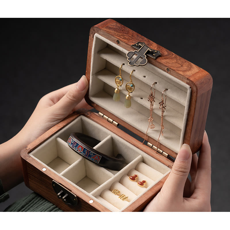 Nimara Ritual Retro Handmade Floral Pattern Rosewood Jewelry Storage Box Lockable Wooden Gift Organizer Box
