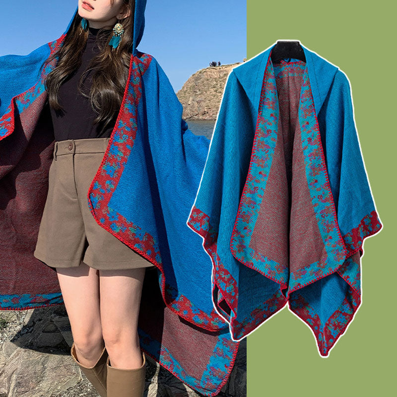 Nimara Ritual Tibetan Shawl Border Small Floral Flower Hooded Cloak Winter Cozy Travel Scarf Wrap
