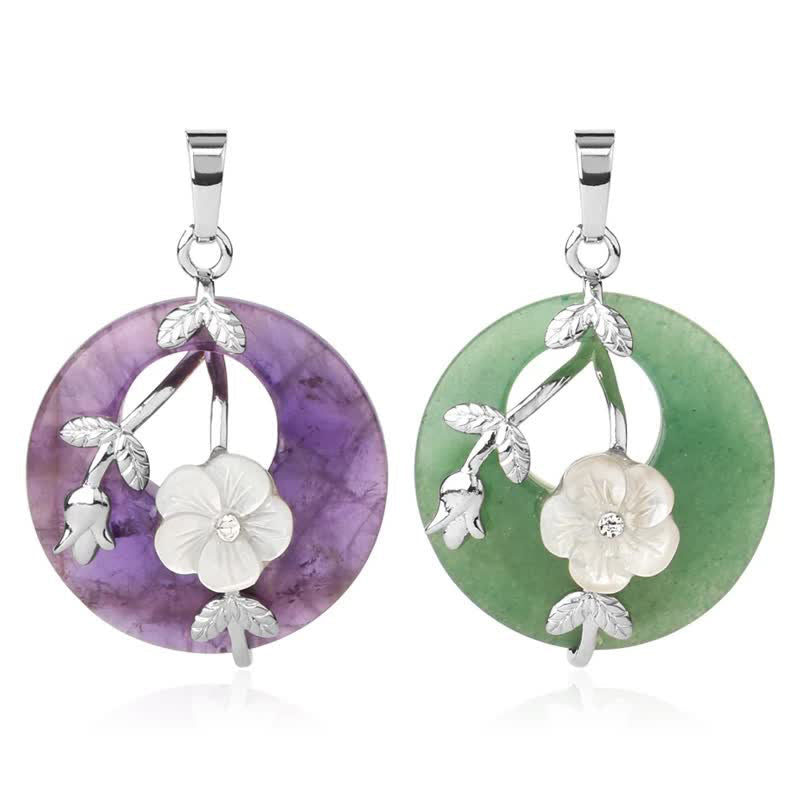 Nimara Ritual Various Crystal Amethyst Green Aventurine Flower Healing Necklace Pendant