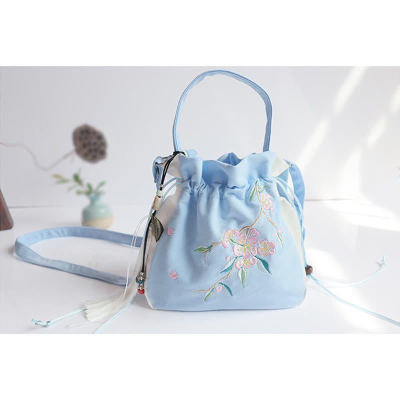 Nimara Ritual Handmade Embroidered Flowers Canvas Tote Shoulder Bag Handbag