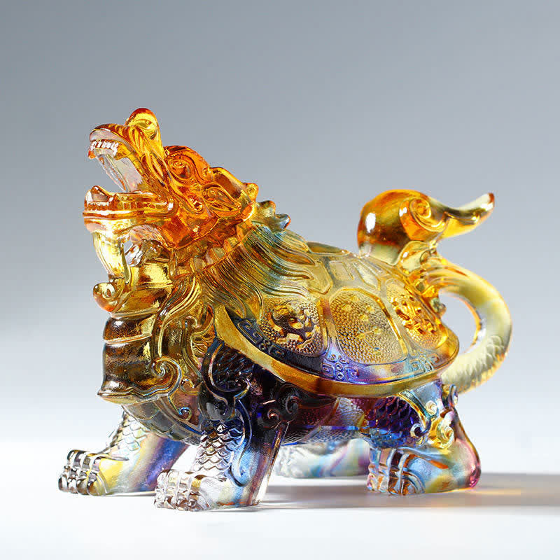 Nimara Ritual Feng Shui Dragon Turtle Handmade Liuli Crystal Art Piece Home Office Decoration