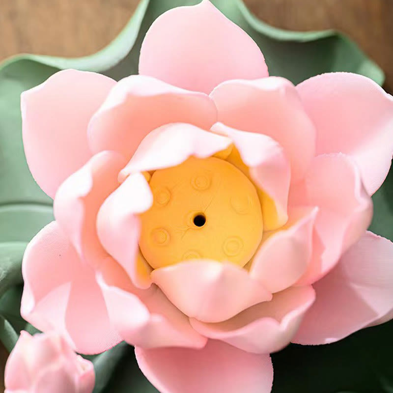 Nimara Ritual Lotus Flower Leaf Pod Spiritual Healing Ceramic Stick Incense Burner Decoration