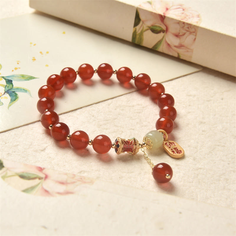 Nimara Ritual Natural Red Agate Jade Confidence Fortune Blessing Charm Bracelet
