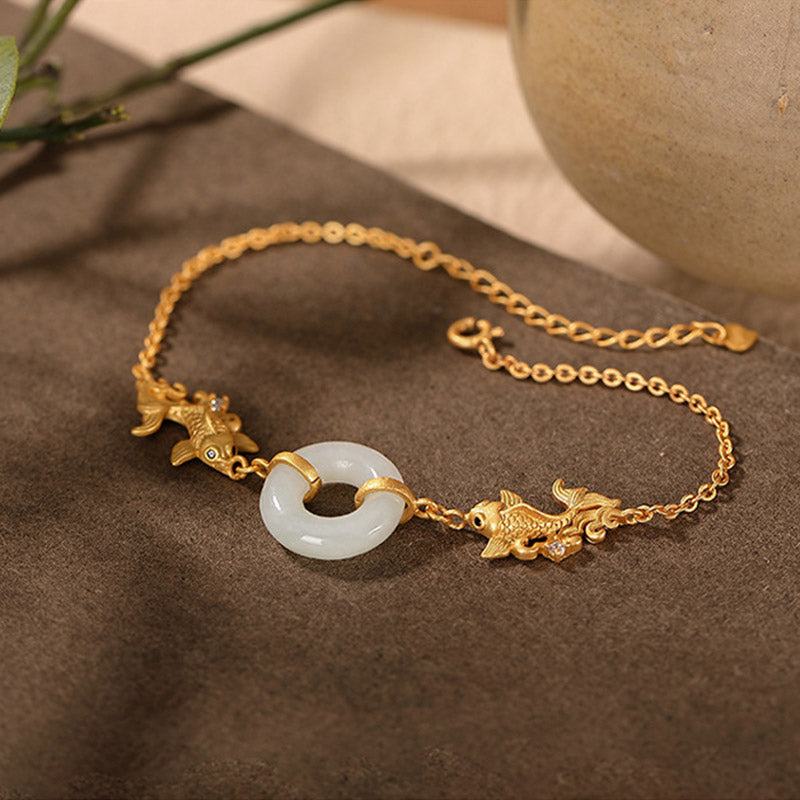 Nimara Ritual White Jade Koi Fish Prosperity Bracelet