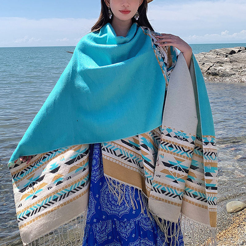 Nimara Ritual Tibetan Shawl Colorful Geometry Winter Cozy Travel Scarf Wrap