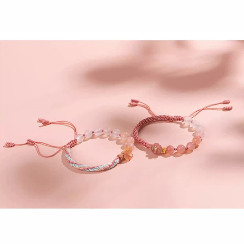 Nimara Ritual Natural Gradient Agate Reincarnation Knot Peach Blossom Wealth Luck Handmade String Bracelet