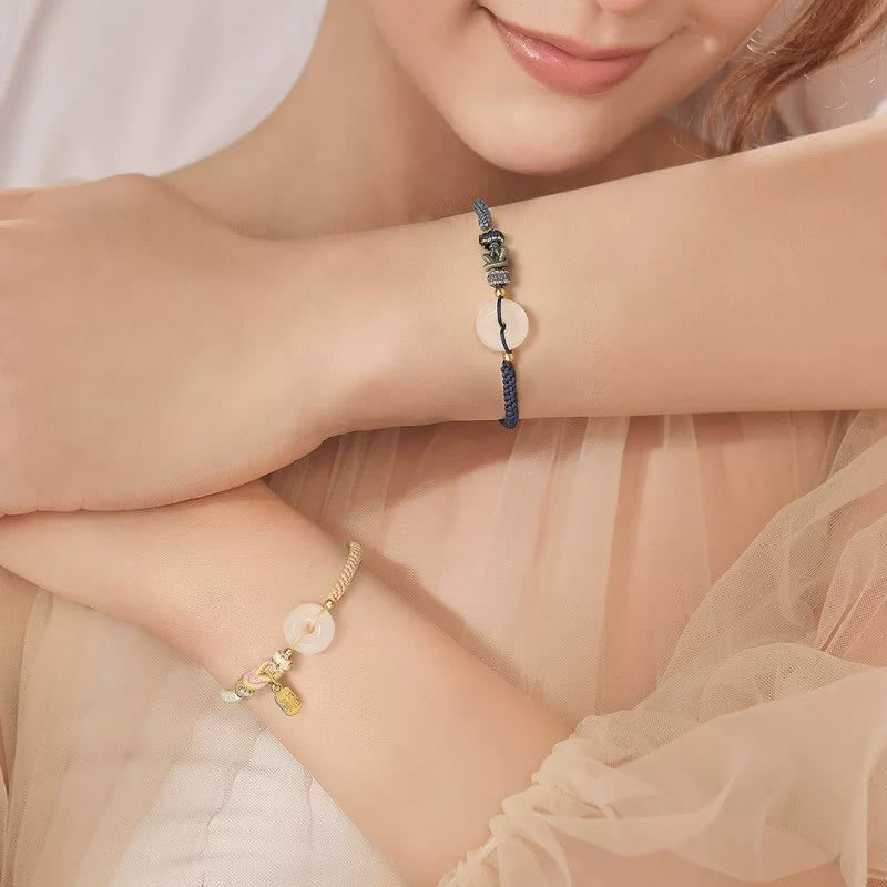 Nimara Ritual Handmade White Agate Peace Buckle Luck Happiness Protection Weave String Bracelet