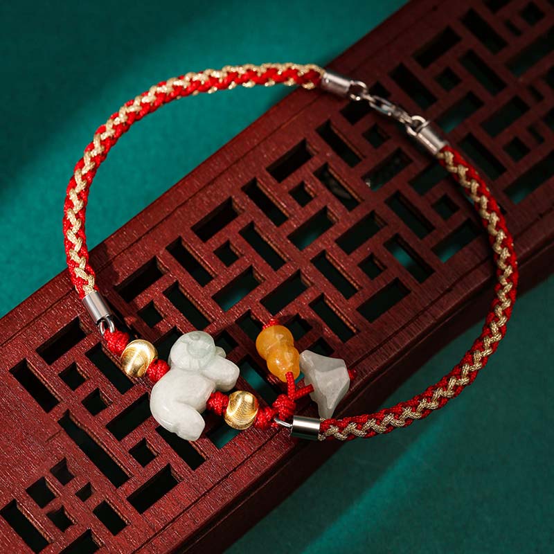 Nimara Ritual Chinese Zodiac Jade Prosperity Red String Bracelet Anklet