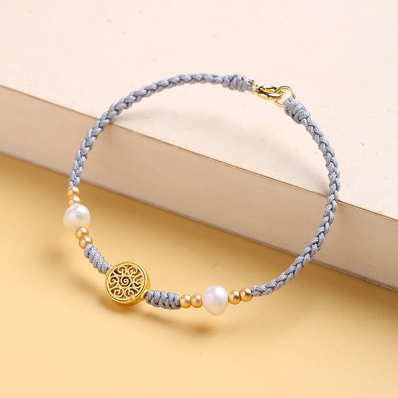 Nimara Ritual Copper Coin Fortune Tree Pearl Luck Blue Rope Braided Bracelet