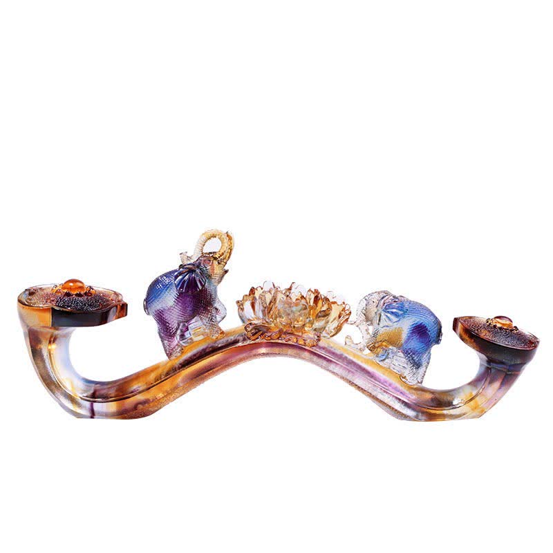 Nimara Ritual Handmade Liuli Crystal Ruyi Elephant Art Piece Home Decoration With Crystal Base