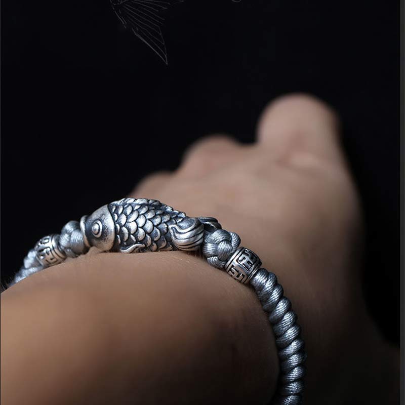 Nimara Ritual Silver Luck Koi Fish Braided String Bracelet
