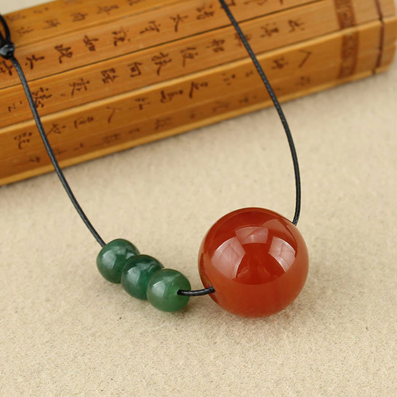 Nimara Ritual Red Agate Green Aventurine Green Bodhi Seed Bead Calm Leather Rope Necklace Pendant